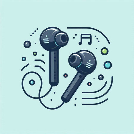 Wireless headphones. Vector illustration in trendy linear style. Music concept.のイラスト素材
