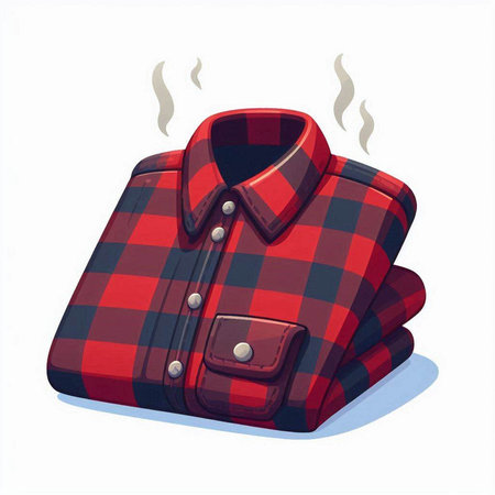 Illustration of a red checkered shirt with a pocket.のイラスト素材