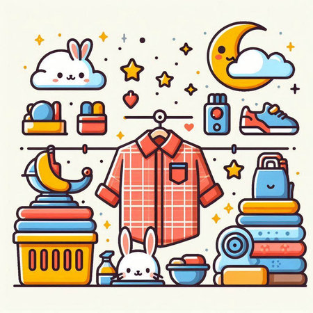 Line icons set of clothing and accessories. Vector illustration in flat styleのイラスト素材