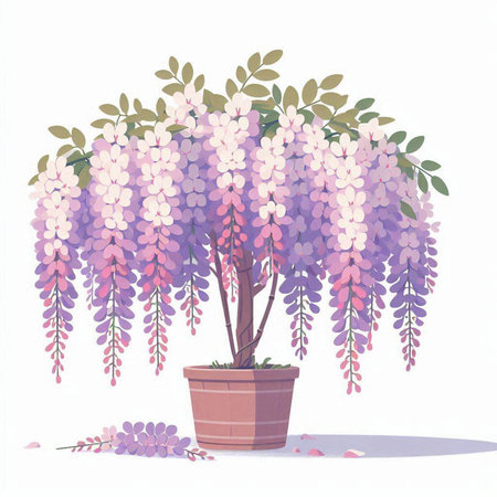 Wisteria in a pot. Vector illustration on white background.のイラスト素材