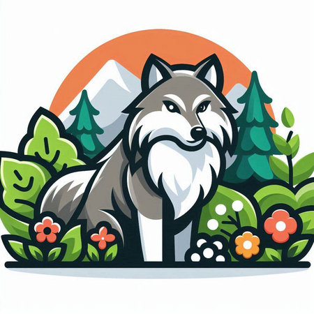Cute wolf in the forest. Vector illustration for your design.のイラスト素材