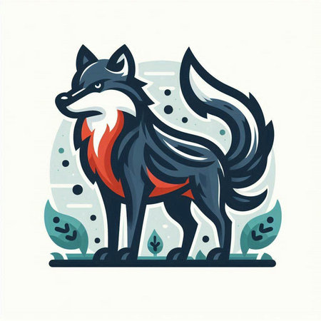 Cute wolf in the forest. Vector illustration in flat style.のイラスト素材