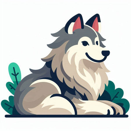 Siberian Husky sitting on the grass. Vector illustration.のイラスト素材