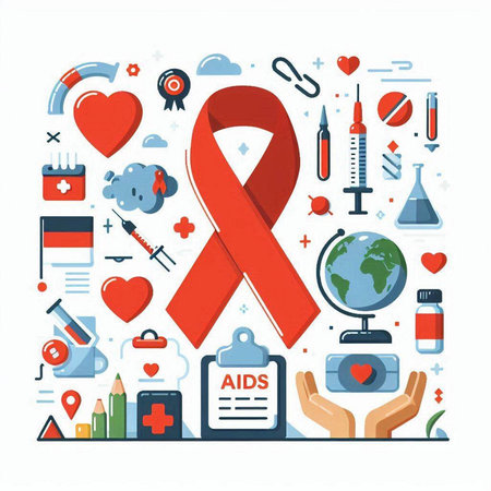 World AIDS day concept with red ribbon. Vector illustration in flat styleのイラスト素材