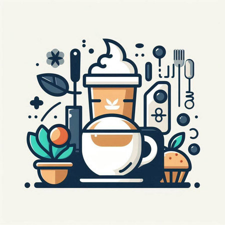 Coffee break concept in line art style. Vector illustration.のイラスト素材