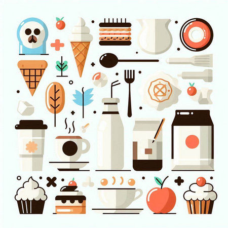Coffee and sweets icons set. Vector illustration in flat styleのイラスト素材
