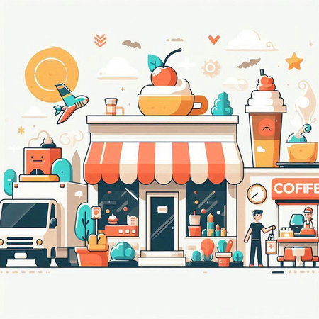 Coffee shop, cafe, restaurant. Vector illustration in flat styleのイラスト素材