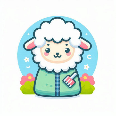Cute sheep cartoon vector illustration in flat style. Cute sheep character.のイラスト素材