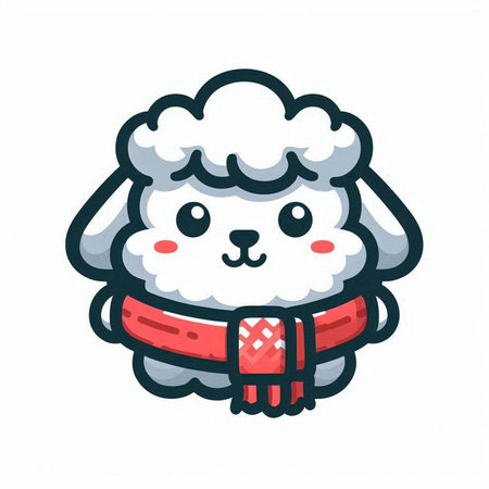 Cute sheep with red scarf isolated on white background. Vector illustration.のイラスト素材