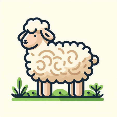 Sheep in the grass. Vector illustration of a cute sheep.のイラスト素材