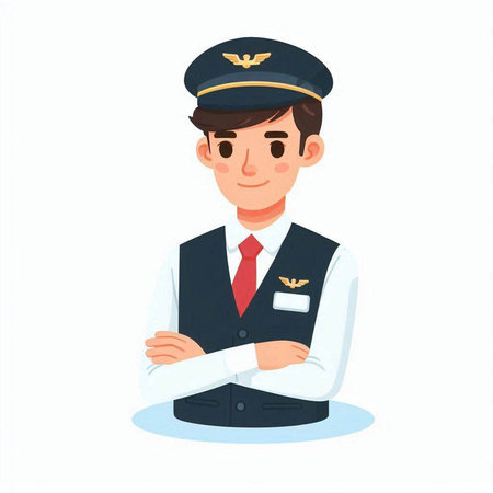Pilot in uniform. Vector illustration in cartoon style. Isolated on white background.のイラスト素材