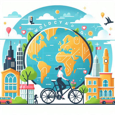 Travel around the world by bike. Vector illustration in flat style.のイラスト素材