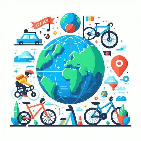 Bike trips around the world concept. Vector illustration in flat styleのイラスト素材