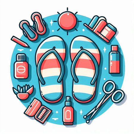 Flip-flops and manicure tools. Vector illustration.のイラスト素材
