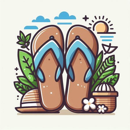 Beach slippers vector illustration. Hand drawn doodle beach slippers.のイラスト素材