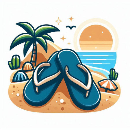 Vector illustration of flip flops on the beach in flat style.のイラスト素材