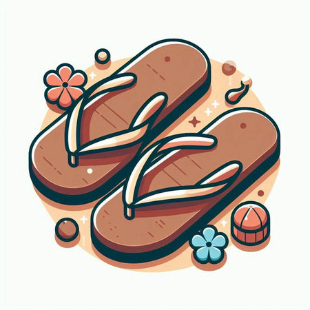 Beach slippers in doodle style. Vector illustration.のイラスト素材