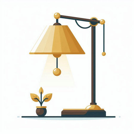 Illustration of a lamp with a plant on a white background.のイラスト素材