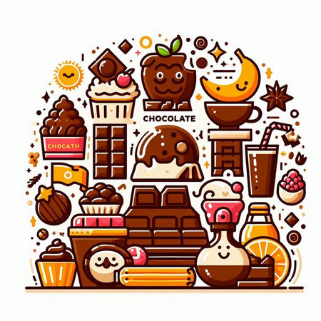 Chocolate, cocoa, ice cream, sweets, sweets, candies. Vector illustration.のイラスト素材