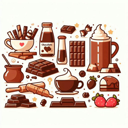 Coffee and chocolate icons set. Vector illustration in cartoon styleのイラスト素材