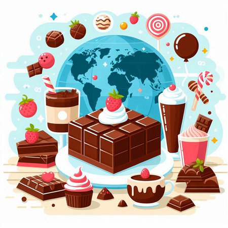 Vector illustration of chocolate, ice cream, candies, milkshakes and other sweets.のイラスト素材