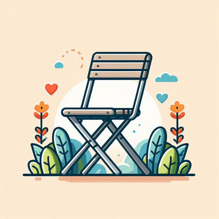 Illustration of a deck chair in the garden. Vector illustration.のイラスト素材