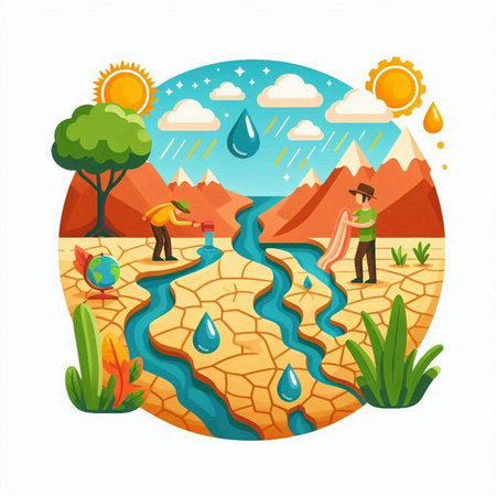 Vector illustration of a man watering a small river in the flat styleのイラスト素材