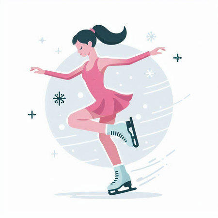 Winter sport. Woman figure skating. Vector illustration in flat style.のイラスト素材