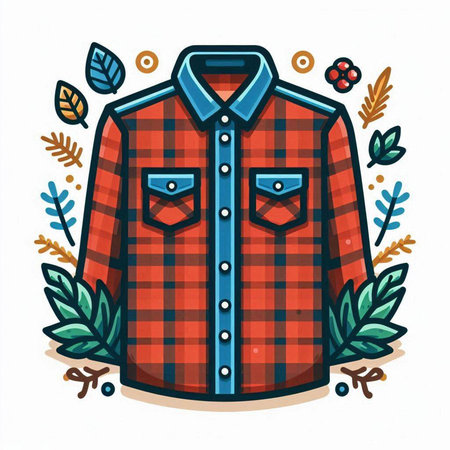 Vector illustration of a shirt with a pattern of leaves and flowers.のイラスト素材