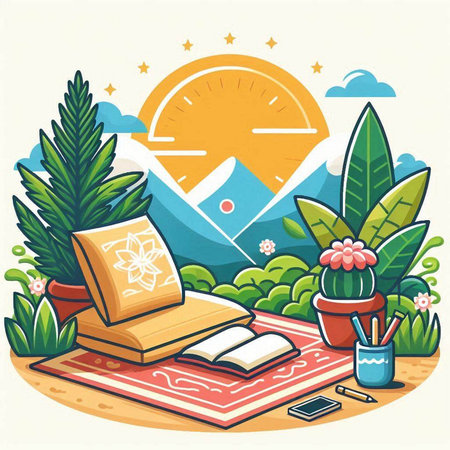 Relaxing in the garden. Vector illustration of a flat design.のイラスト素材