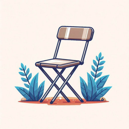 Illustration of director's chair in the garden. Vector illustration.のイラスト素材