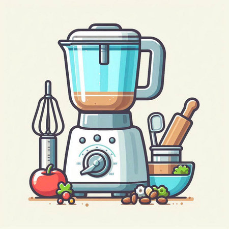 Kitchen blender with ingredients for making smoothie. Vector illustration.のイラスト素材