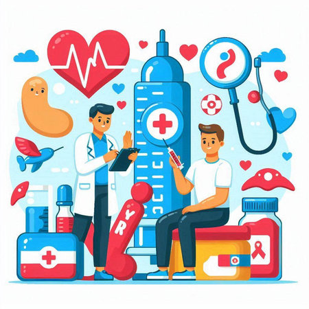 Health care concept with doctor and patient. Vector illustration in flat styleのイラスト素材