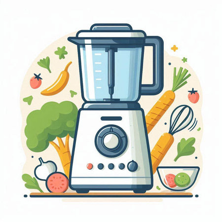 Kitchen blender with vegetables and fruits. Flat style vector illustration.のイラスト素材