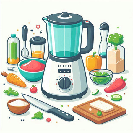 Kitchen appliances and kitchen utensils. Vector illustration in cartoon styleのイラスト素材
