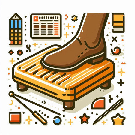 Illustration of a shoe on a wooden platform in a flat styleのイラスト素材