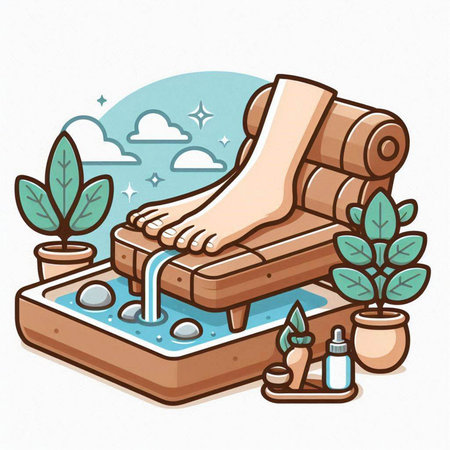 Vector illustration of a woman washing feet in a pool at home.のイラスト素材