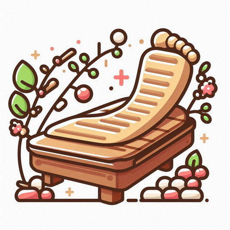 Wooden sun lounger in the garden. Vector illustration.のイラスト素材