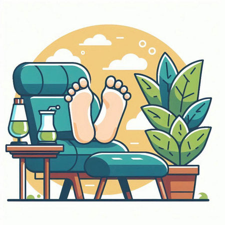 Relaxing in the living room. Flat design vector illustration.のイラスト素材