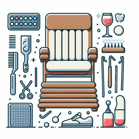 Vector illustration of barbershop chair in line art style. Hairdresser equipment.のイラスト素材