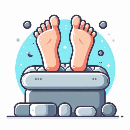 Illustration of the feet of a man on a scale. Vector illustration.のイラスト素材
