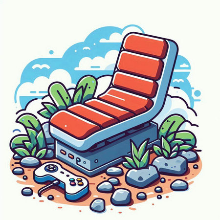 Vector illustration of a beach chair with a gamepad in the backgroundのイラスト素材