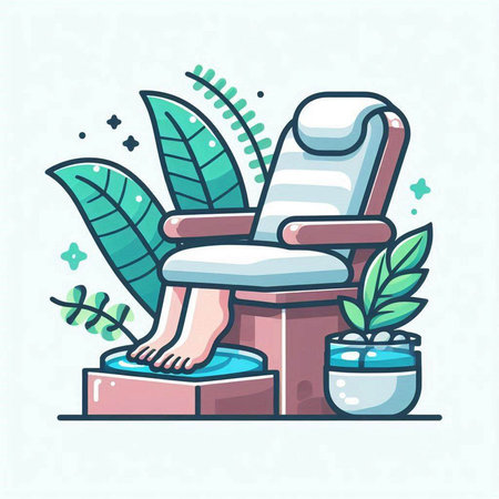 Vector illustration of a spa chair and a flower pot on a white background.のイラスト素材