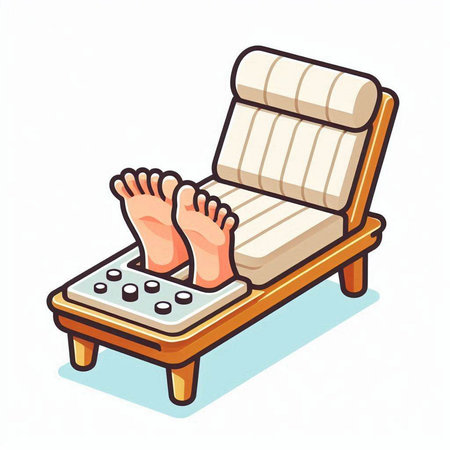 Relaxing time at home. Comfortable armchair and foot massage. Vector illustration.のイラスト素材