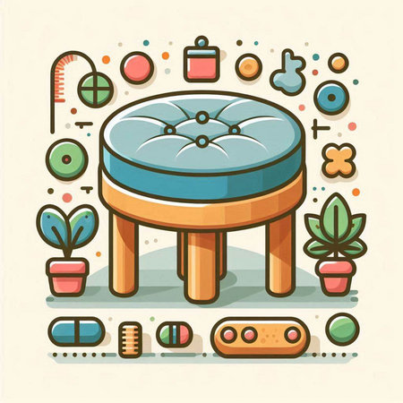 Furniture and interior elements. Vector illustration in flat style.のイラスト素材