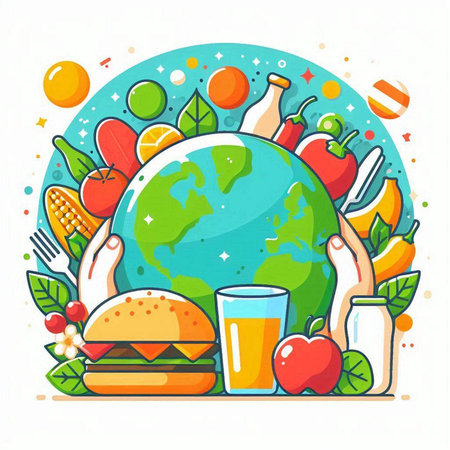 World food day concept. Vector illustration in flat cartoon style. World food day concept.のイラスト素材