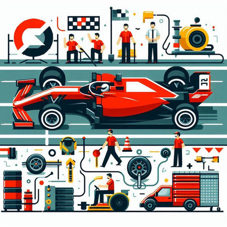 Set of racing cars, vector illustration in flat design style. Auto service, auto repair.のイラスト素材