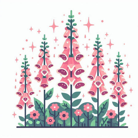 Flower garden with foxglove. Vector illustration in flat styleのイラスト素材