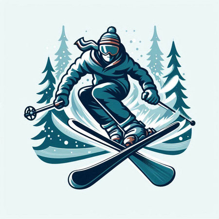 Vector illustration of a skier skiing in the mountains. Winter sport.のイラスト素材