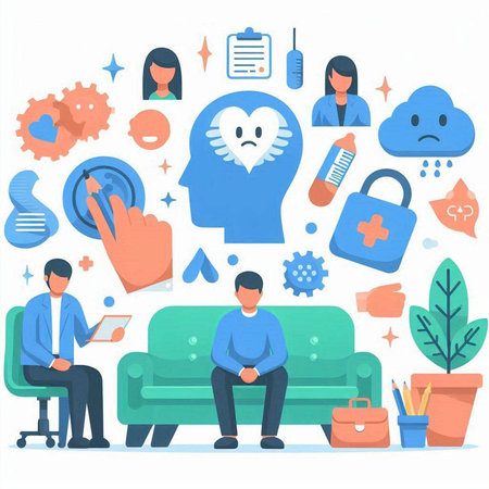 Psychotherapy and psychotherapy concept vector illustration. Psychologist, psychotherapist, psychiatrist, psychotherapist, psychotherapist, therapist.のイラスト素材